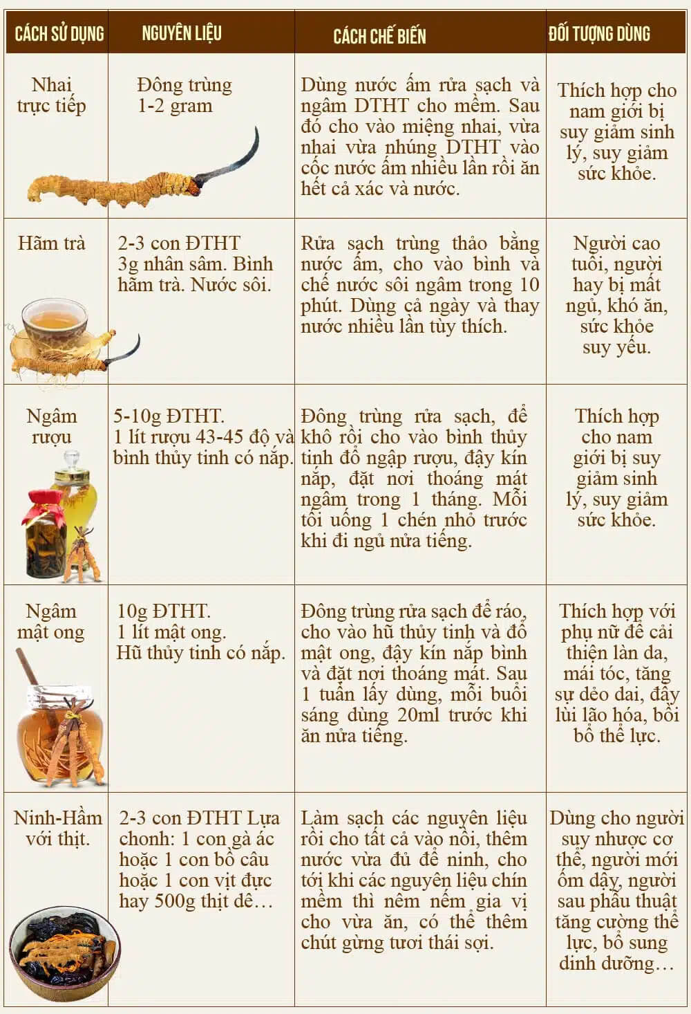 Cách sử dụng đông trùng hạ thảo